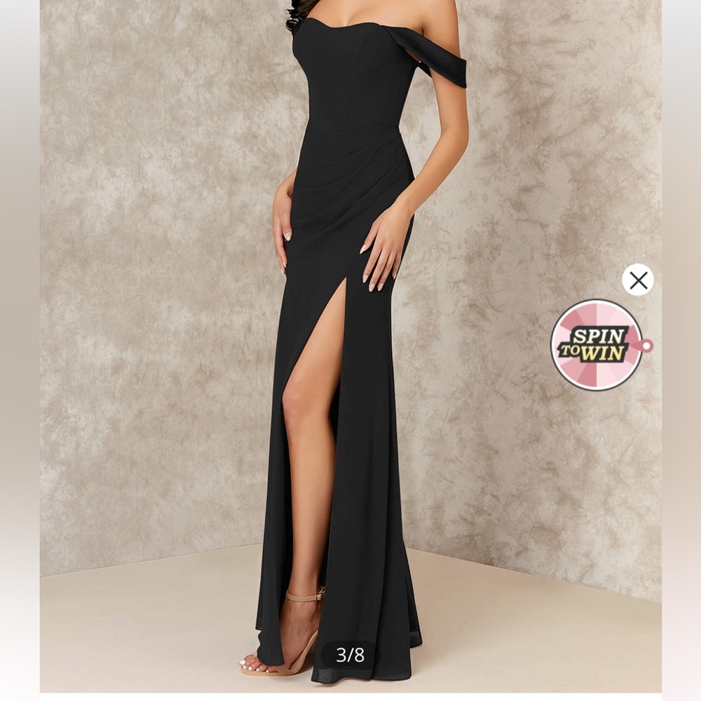 Black Bridesmaid Dress - Off Shoulder Chiffon Mermaid Floor Length Dress